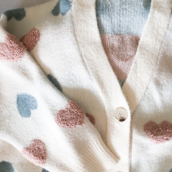 Sweater cardigan heart sweater cute button down fuzzy v-neck chunky - Picture 11 of 13